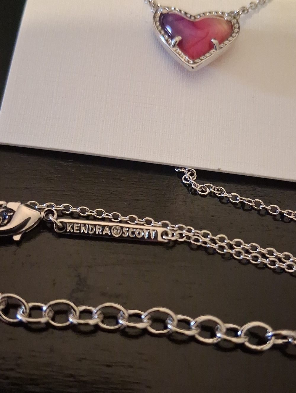 Kendra Scott Ari Heart Silver Watercolor Necklace New - Picture 4 of 4